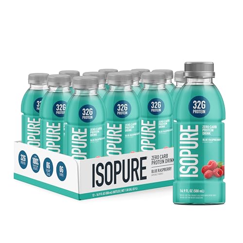 Isopure Zero Carb 32g Clear Protein Ready-to-Drink, Whey Protein Isolate, Blue Raspberry, 12 Pack