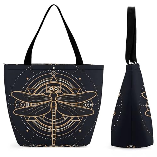 Sac à main pour femme libellule dorée sac à bandoulière et sac de shopping grand format