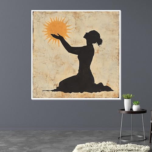 Tableau Silhouette Femme Tenant le Soleil Décoration Murale Salon