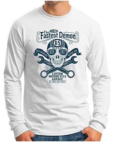 T-shirt manches longues OM3 blanc en coton premium au motif skull