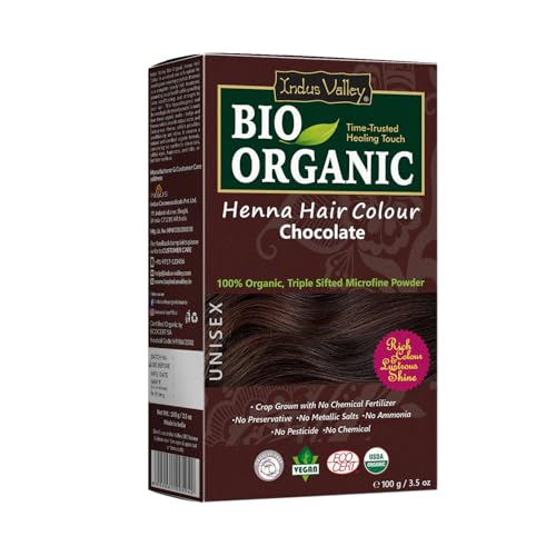 Indus Valley Bio Organic Natural Henna Hair Color Chocolate 100gm| 100% Gray Hair Coverage And Long Lasting Hair Dye | Natural Hair Dye, Vegan and Cruelty-Free