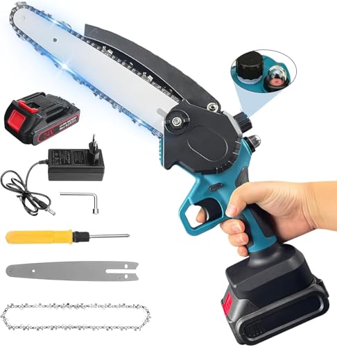 Mini tronçonneuse à batterie 8000 mAh, 8 pouces, 3000 W, tronçonneuse électrique sans fil, 1 x 24 V batteries, mini tronçonneuses électrique, 1 chaîne (avec batterie)