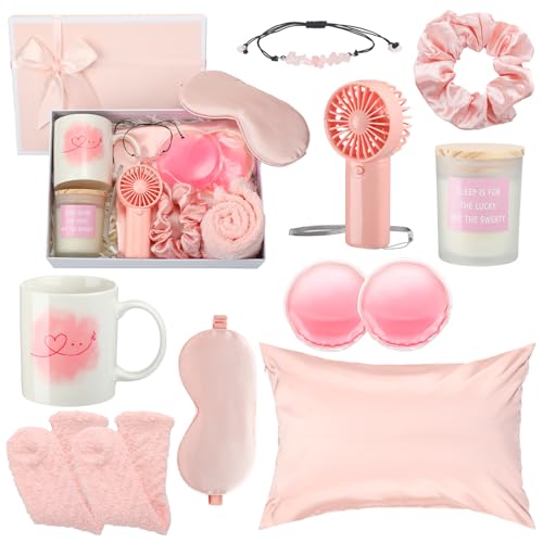FoldTier 11 Pcs Mothers Day Menopause Gift for Women Care Baskets Box Pink Menopause Support Gifts Calming Anxiety Stress Relief Set for Birthday