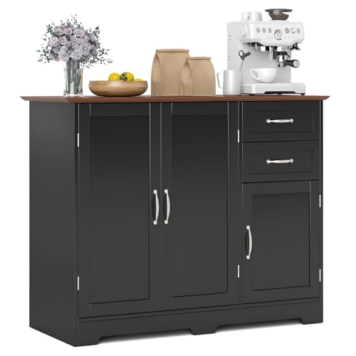 GIANTEX Madia Soggiorno Moderna, Credenza Cucina Isola, Armadietto a Buffet con 2 Cassetti e Ripiano Regolabile,Mobiletto Armadietto Multiuso per Soggiorno, Cucina, Ufficio，100x40x78 cm (Nero)