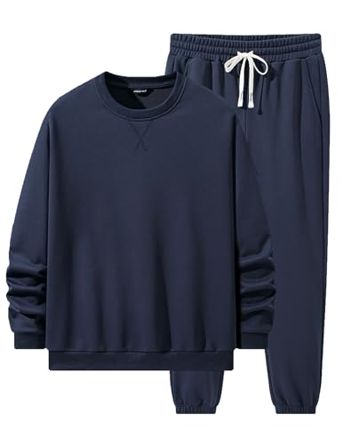JMIERR Track Suits Set 2 Piece Airport Couple Outfits Long Sleeve Crew Neck Essentials Pants Sweatshirts Joggers Sweatpants Fall Tracksuit Sweatsuits Matching Lounge Sets, XL, Navy Blue