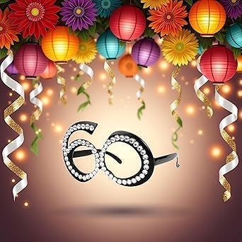 Black 60th Birthday Party Novelty Sunglasses, Celebration Costume Eyewear for Birthday Decorations Women