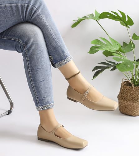 Women's Mary Jane Shoes Ballet Flats for Women Comfortable Square Toe Ankle Strap Flats Soft Work Flats Retro Mary Jane Flats2