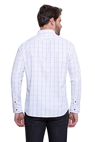 Camisa Social Estampada Masculina Fresca e Sem Goma contém Algodão (GG, Branco)