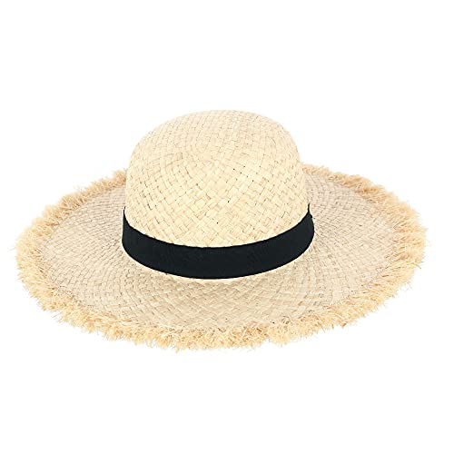 ANGELA & WILLIAM Women's Raffia Straw Raw Edge Floppy Hat, Natural
