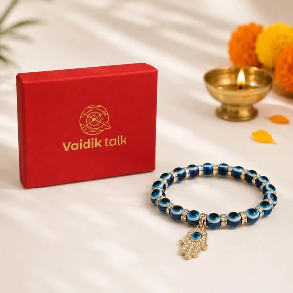 Image of Evil Eye Hamsa Hand Protection Bracelet for Men & Women | Blue Evil Eye Beaded Stretch Bracelet with Hamsa Charm | Adjustable Lucky Bracelet for Daily Wear, Gift & Spiritual Jewelry