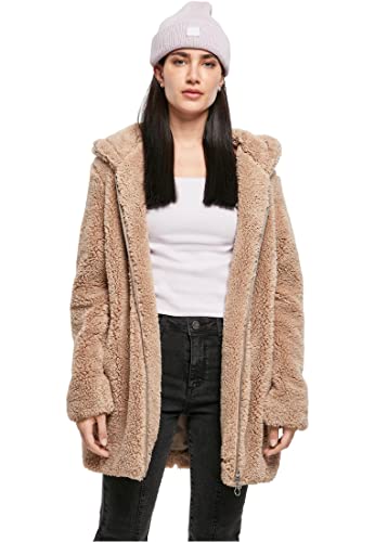 URBAN CLASSICS Giacca per Donna in Sherpa con Cappuccio, Cappotto Lungo dal Taglio Oversize, Chiusura a Zip, Diversi Colori Disponibili, Taglie XS - 5XL