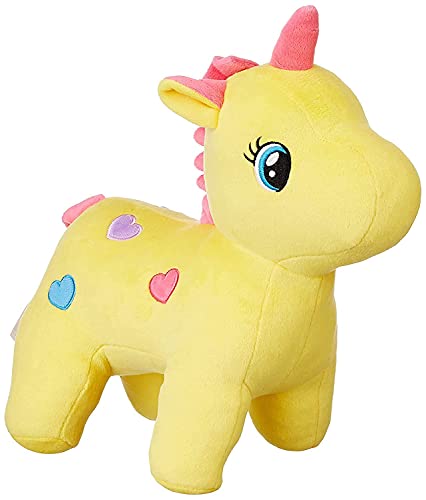Image of Inky Ponky 25 CM Yellow Unicorn Plush Toy | Soft & Huggable Stuffed Animal for Kids | Pink Mane, Heart Pattern & Embroidered Eyes for Girls, Birthdays & Room Decor