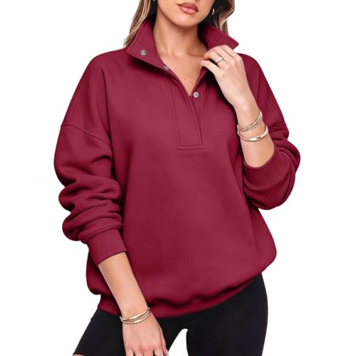 Sweatshirt for Women Fleece Mock Neck Button Oversized Pullover Tops - image 1