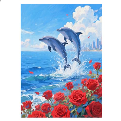JISHSHAY Diamond Painting Dauphin Peinture Diamant Painting Diamond Art Animal Broderie Diamant Dauphin Puzzle Point de Croix Kit Bricolage Adulte Broderie...