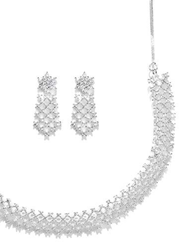 Priyaasi Stunning Ad Jewellery Set For Women | Silver-Plated | Geometric Design | Alloy Metal | Girl's Jewellery Set For Party/Prom | Bridesmaid Jewelry Set For Wedding/Indian Bridal Jewelry Set For Wedding & Engagement #TOP3