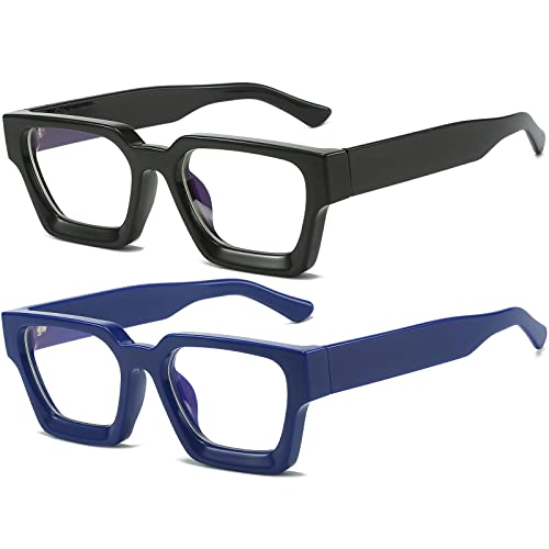Image of AIEYEZO Square Thick Frame Glasses for Women Men Fashion Blue Light Glasses Trendy Chic Computer Eyeglasses