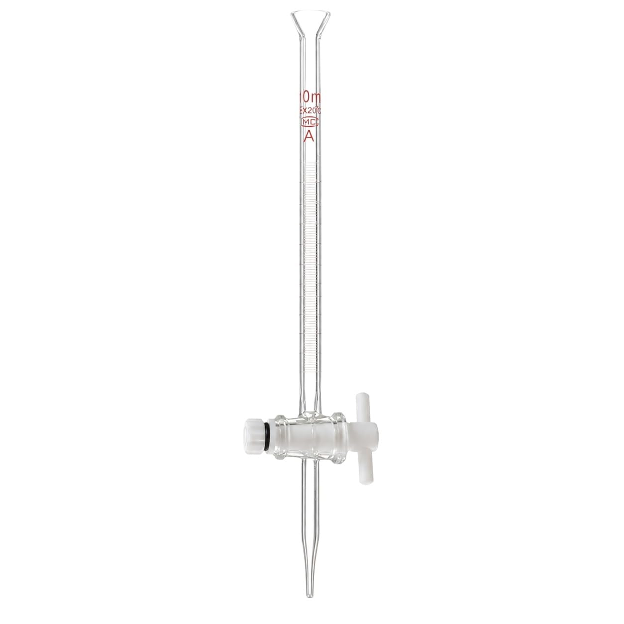 Bureta Universal Vidrio Boca Acampanada Válvula PTFE-10mL/0.01 | Cuerpo Vidrio Alto Borosilicato con Escala Volumétrica Clara y Resistente Desgaste