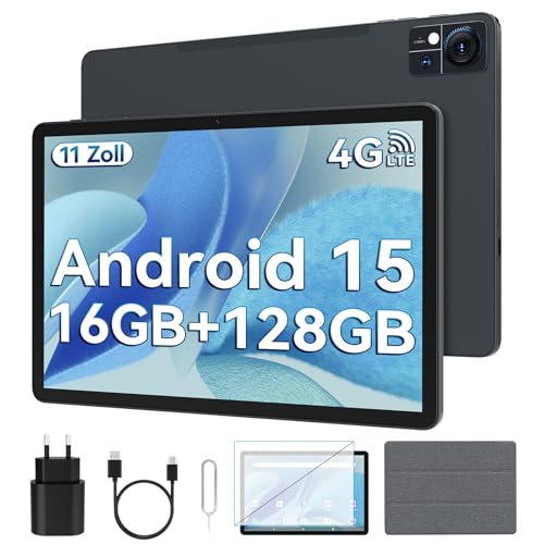 2026 Tablet 11 Zoll Android 15 | Dual 4G SIM 5G WiFi, 16GB RAM + 128GB ROM/1TB TF | Tablet Mit Schutzhülle | Octa-core Gaming Tablets | 13MP + 8MP | 7000mAh | 1280 x 800 | BT 5.0 | GMS | GPS | Grau