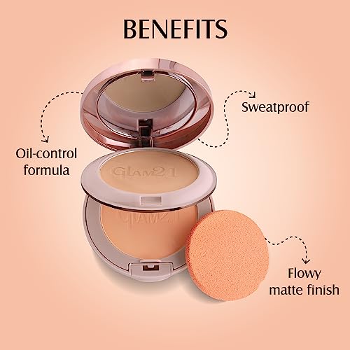 Image of Glam21 Powder Perfect Complexion 2-in-1 Compact 24gm with Oil Control formula | Sweatproof | Flowy Matte Finish (Almond - 04)