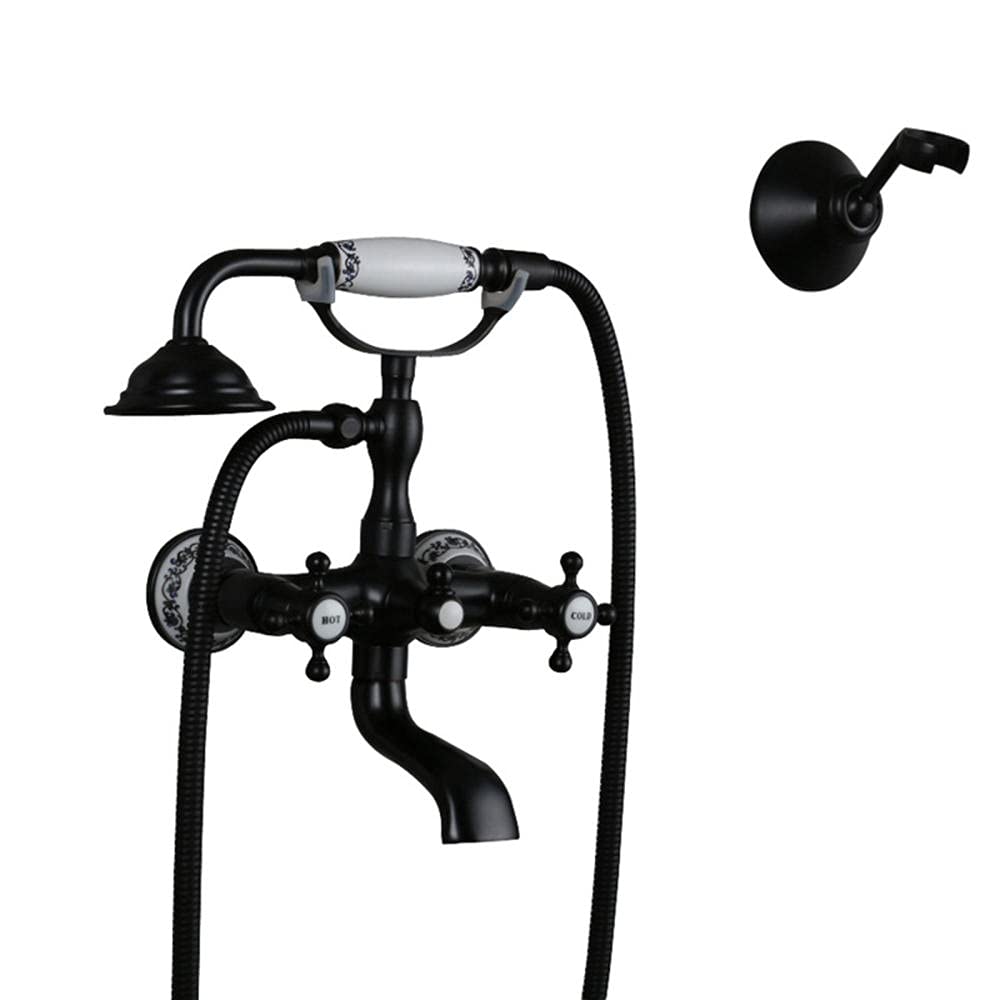 Robinet de baignoire rétro anti-calcaire noir style Victorien à double poignée