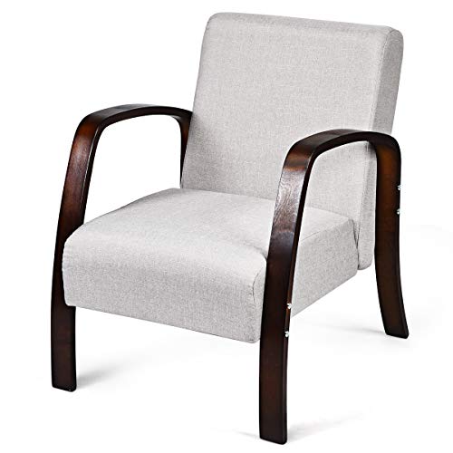 Giantex Modern Accent Wooden Armchair, Contemporary Fabric Upholstered Lounge Chair, Solid Wood Frame