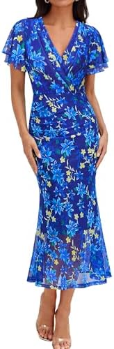 Gaharu Women's Summer Floral Bodycon Maxi Dress 2026 Ruched Mesh ...