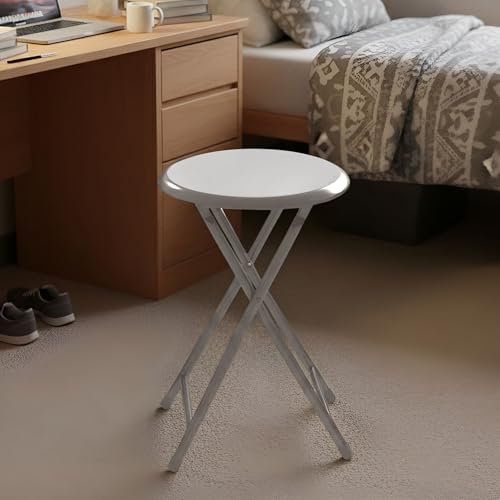 Image of Folding Stool - Backless 18-Inch Stool with 225lb Capacity for Kitchen or Rec Room - Portable Indoor Counter Bar Stools by Lavish Home (White)