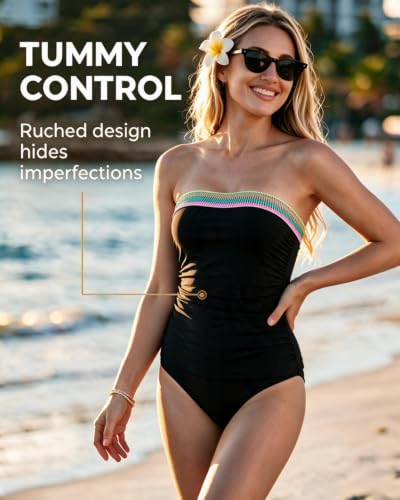 Image of Daci Women Strapless Tankini Tummy Control 2 Piece Bandeau Swimsuit