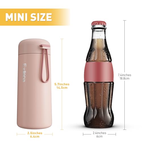 8 oz Water Bottles Made of 304 Stainless Steel, Small Water Bottles Double Wall Vacuum Insulation for Hot&Cold Drinks, Water Bottle Purse with Carry Handle - 100% Leakproof(Pink)