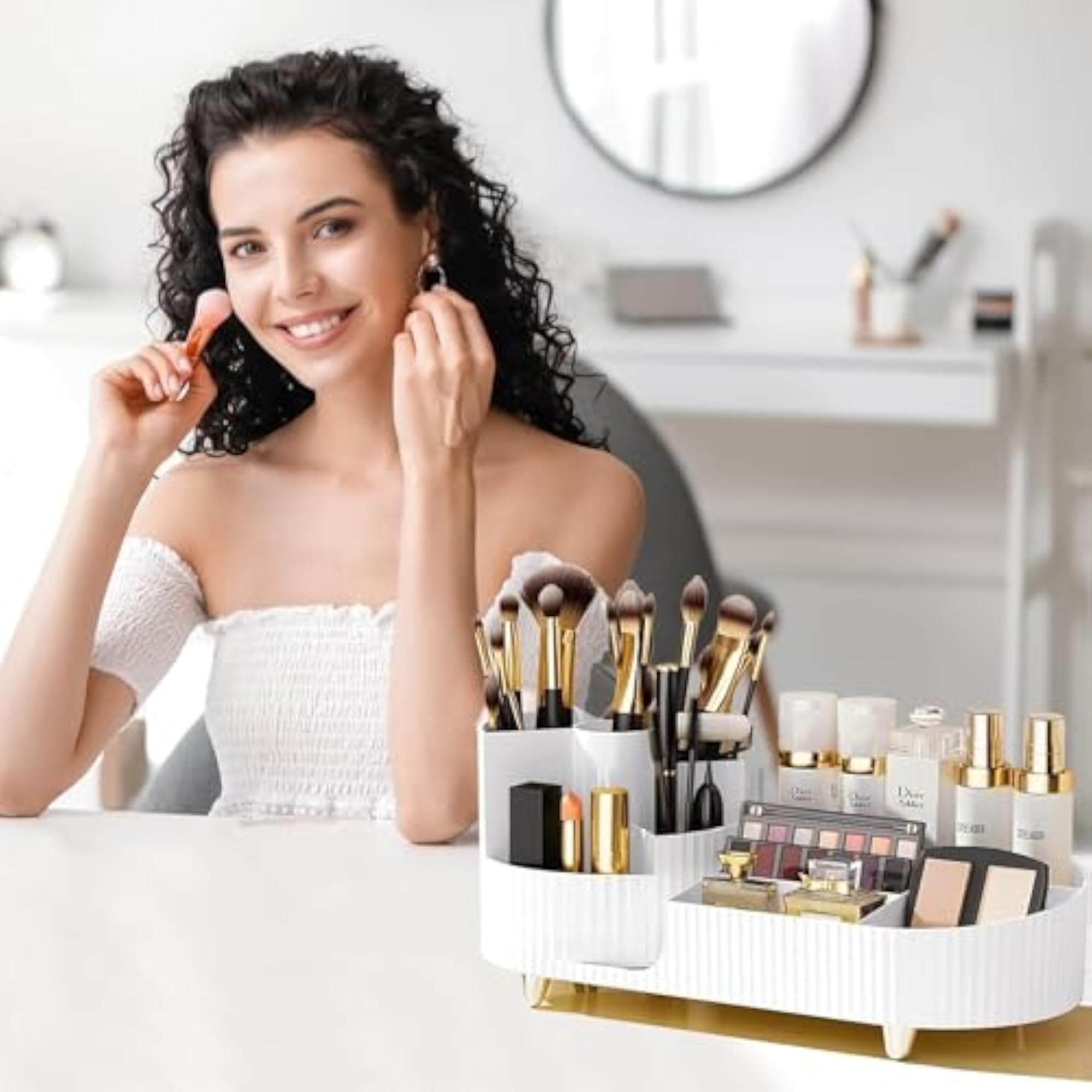9-Compartment 360° Rotating Cosmetic Organizer, White