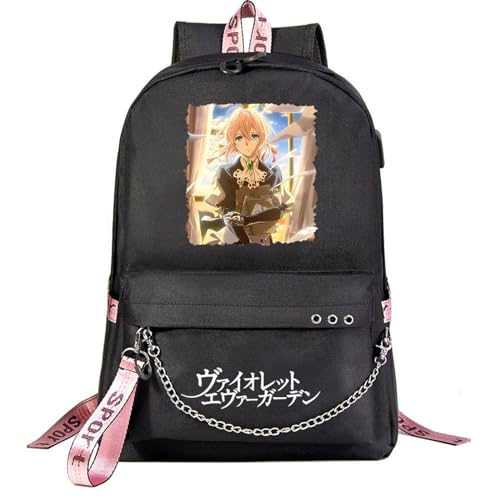 ISaikoy Anime Violet Evergarden Backpack Daypack Bookbag Laptop School Bag with USB Charging Port 8
