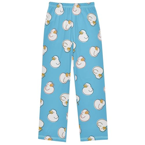 Boy's Pj Pants White Duck Yellow Mouth Blue Lounge Bottoms Elastic Waist Kids Joggers with Pockets Size 6-14