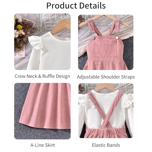 Image of HIHA Little Girls Adjustable Corduroy Pinafore Overall Dress Set Size 6-12