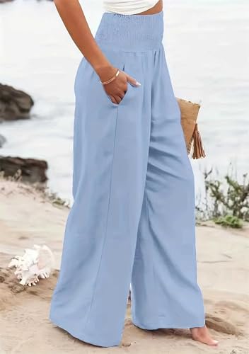 FLITAY Womens Pleated Oversized Pants Solid Color Vacation Slacks Medium Waist Casual Trousers2