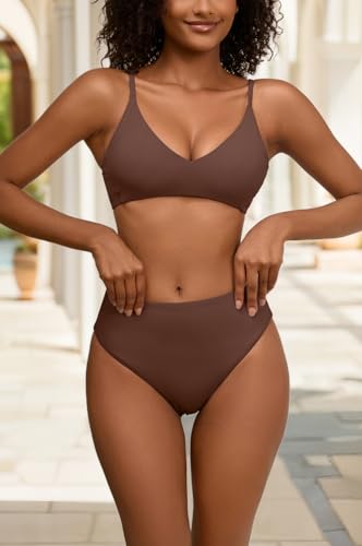 High Waisted Bikini Sets for Women Sexy V Neck Tummy Control Swimsuit Two Piece Adjustable Push Up Bathing Suit4