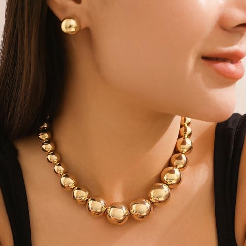 Women Boho 1920s Pearls Choker Necklaces with Earrings Set Gold Dainty Pearls Choker Necklaces Fashion Chunky Pendant Multilayer Adjustable Layering Chain Necklaces for Women2