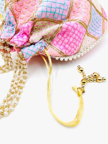 Image of BYRA Women Multi Color Thread Silk Potli Bag for Gift Purpose