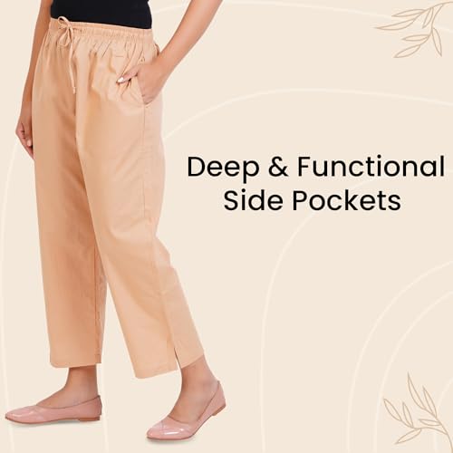 Image of Happy Bunny Parallel Pants for Women 100% Cotton Ankle Length Trousers Regular Fit with Elastic Drawstring Stylish & Pockets Casual Formal Wear for Office & Home