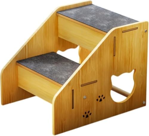 Xiraivke ペット用階段 木製 2 段ステップ ドッグラダー 滑り止め 老犬介護に最適 足腰負担軽減 ソファ踏み台 怪我防止 ペット用品 (レベル2)