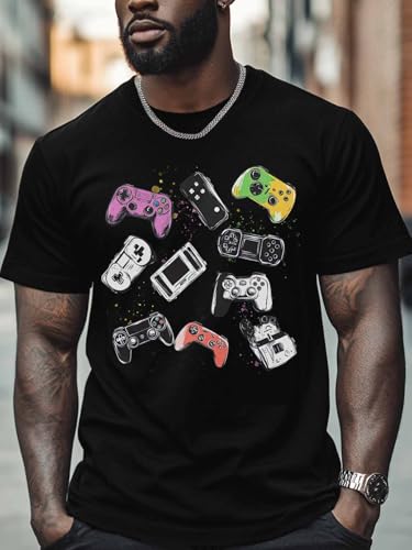 Mens T-Shirts,Game Consoles Gamers Short Sleeve T Shirts for Men Crew Neck Tees,Loose Fit Casual T-Shirts for Teens Boys