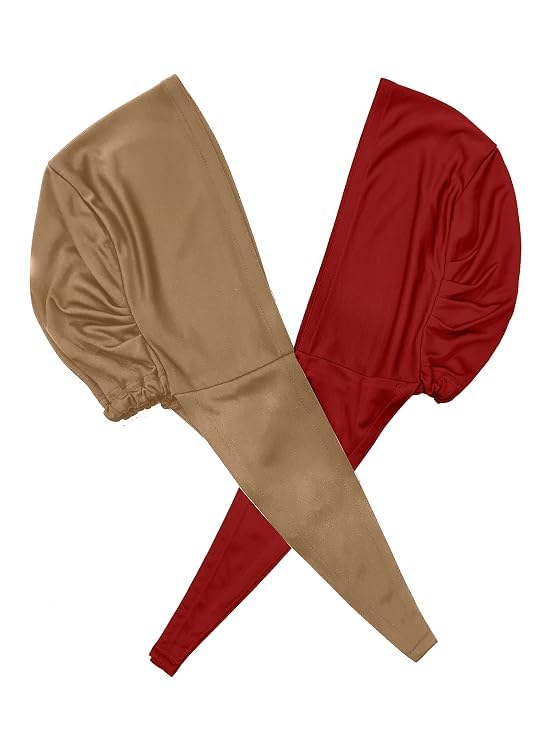 Image of Mehar Women's Hair Ponytail Cap Set of 2 | Soft Stretchable Polyester Hijab Inner Cap | Adjustable Tie-Back | Scarf & Helmet Inner | One Size Fits All