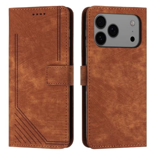 Étui iPhone 17 Pro Max marron avec rabat aimanté pour écran protégé