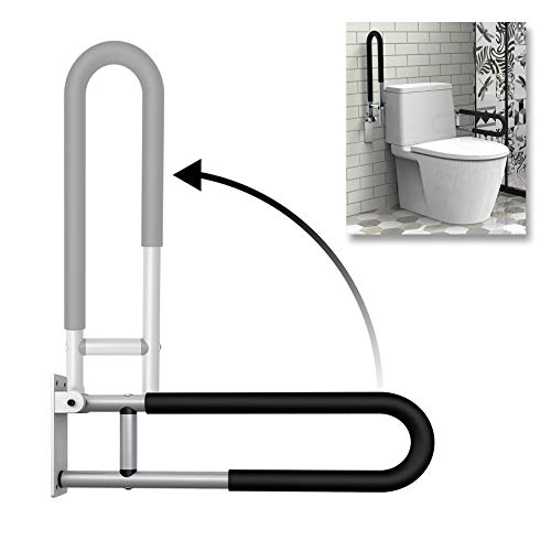 FlySkip Toilet Grab Bar,Fold Down Grab Bar Support, 24Inch Flip-Up Handicap Grab Bar Rail, Wall Mounted Bathroom Shower Safety Support Bar, Non Slip Hand Grips for Disabled Elderly Pregnant Woman