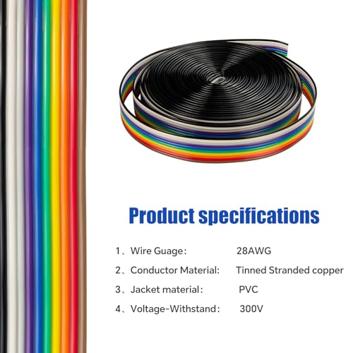 Cable cinta arcoíris para conectores de 2,54 mm, manguera plana flexible de 10 pines y 28 AWG 3