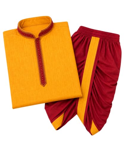 Image of Boys Ethnic Kurta & Elastic Waist Dhoti Set