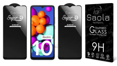 Image of Saola HD+ Oleophobic Tempered Glass Screen Protector For Redmi 10 4G (Pack Of 2) with Free Installation Kit. Full screen Coverage - 6.5 inch