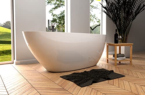 ECOLAM® exklusive freistehende Badewanne Standbadewanne moderne Wanne freistehend Goya + Ecktisch Bambus Costa + Ablaufgarnitur Click Clack Design Mineralguss 160x70 cm glamour weiß – Bild 7