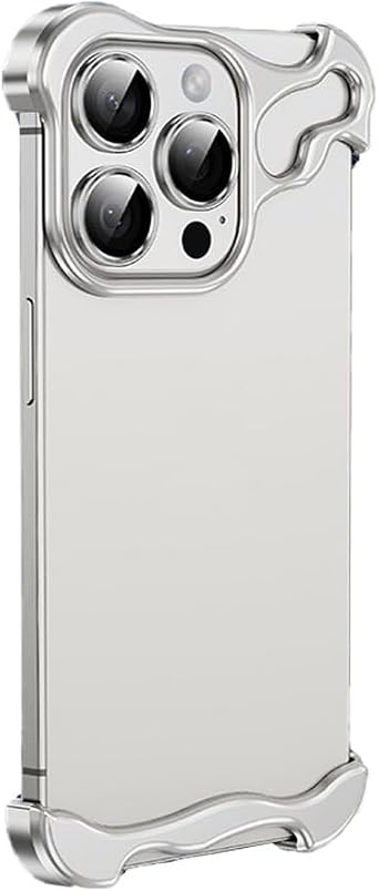 Special-Shaped Metal Corner Anti-Fall Case Suitable for iPhone 12 Pro Max, Borderless Slim No Back Shockproof Bumper with Lens Film Cover Bumper Phone Case Silver, for iPhone 12 Pro Max