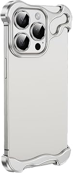Special-Shaped Metal Corner Anti-Fall Case Suitable for iPhone 14 Pro Max, Borderless Slim No Back Shockproof Bumper with Lens Film Cover Bumper Phone Case Silver, for iPhone 14 Pro Max