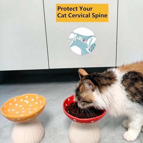 Pilz Futternapf Katze, Katzennapf Erhöht aus Keramik, Katzennapf für Katze Hunde Welpe Futter Und Wasser, Fressnapf und Wassernapf, schützt die Wirbelsäule des Haustiers (Schwarz)